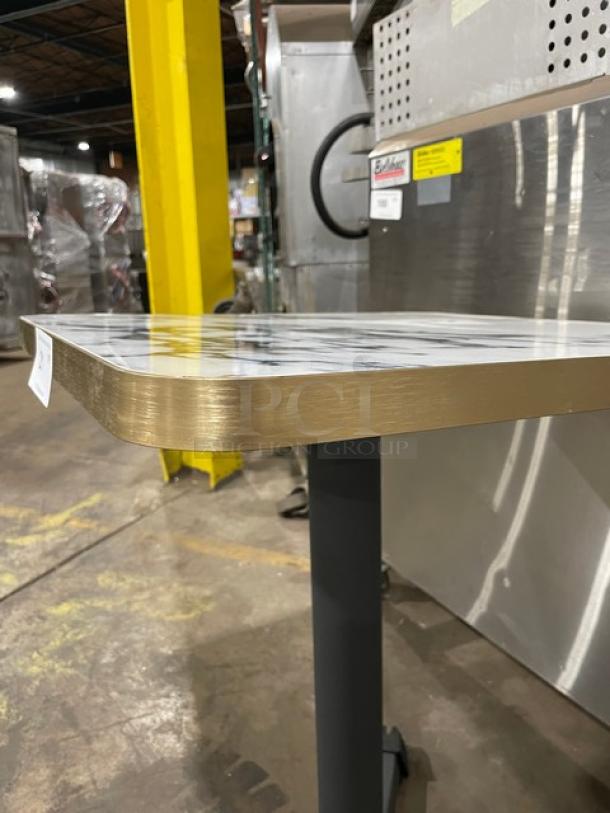 Brand New! White & Gray Laminate Granite Look Dining Table! With Brushed Gold Edge Wrap! - Image 7 of 7