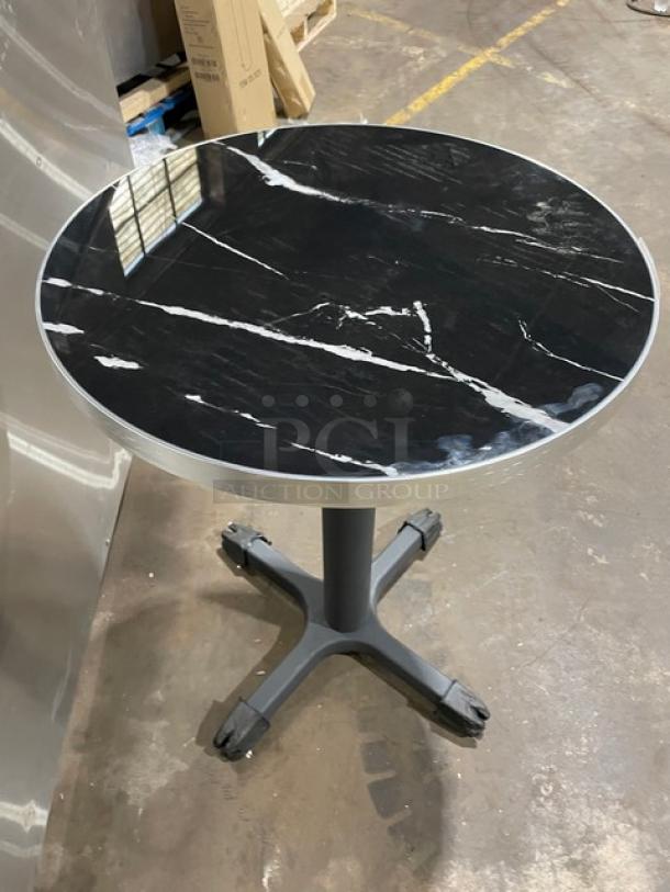 Brand New! Black Laminate Granite Look Round Dining Table! With Stainless Steel Edge Wrap! - Image 2 of 7