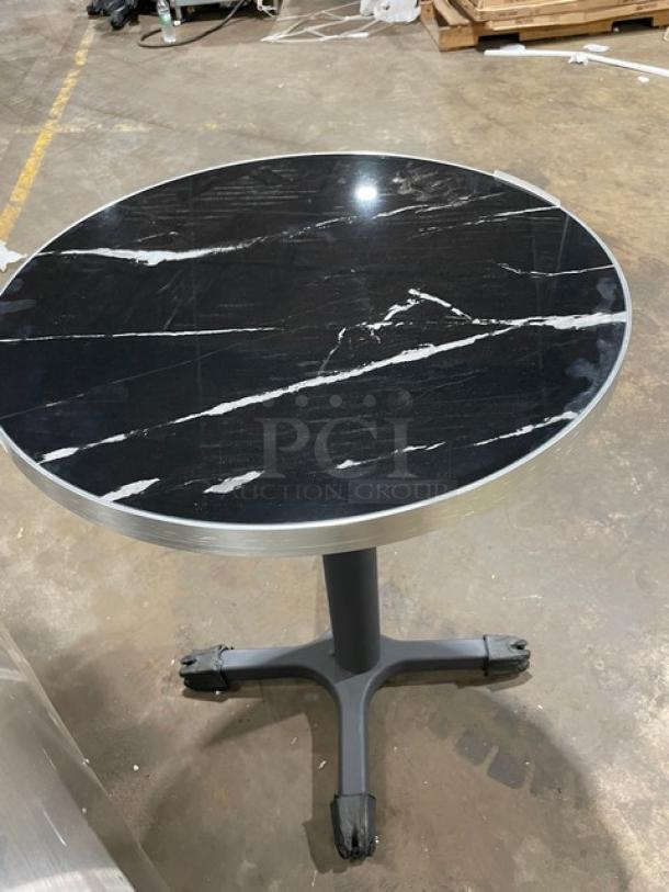 Brand New! Black Laminate Granite Look Round Dining Table! With Stainless Steel Edge Wrap! - Image 3 of 7