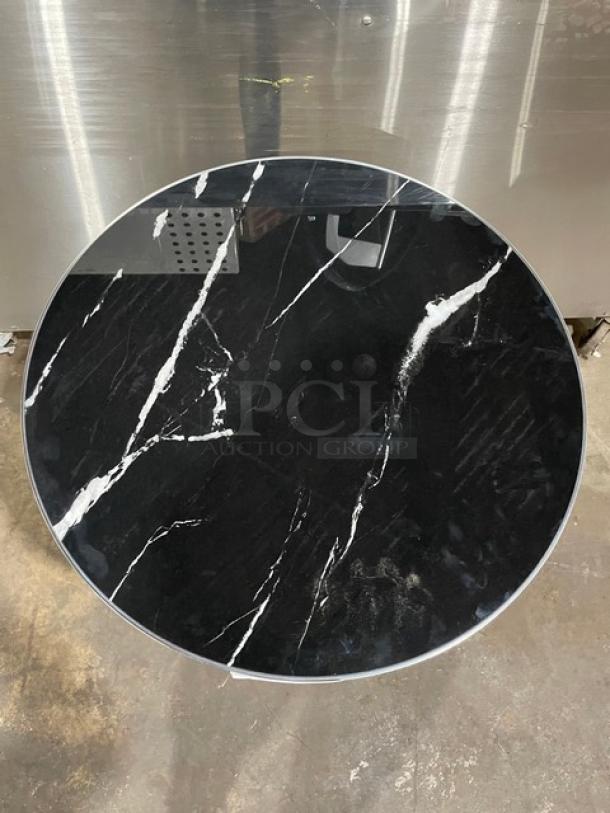 Brand New! Black Laminate Granite Look Round Dining Table! With Stainless Steel Edge Wrap! - Image 4 of 7