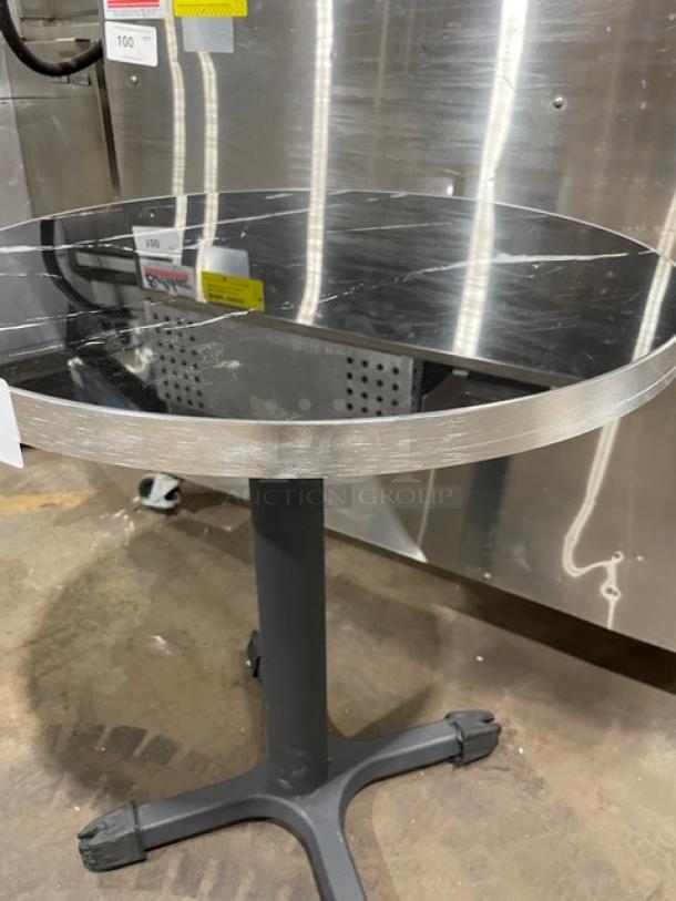 Brand New! Black Laminate Granite Look Round Dining Table! With Stainless Steel Edge Wrap! - Image 7 of 7