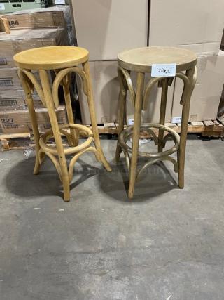 NEW!  Natural Wood & Ashwood Wooden Bar Chairs! 2 X Your Bid!