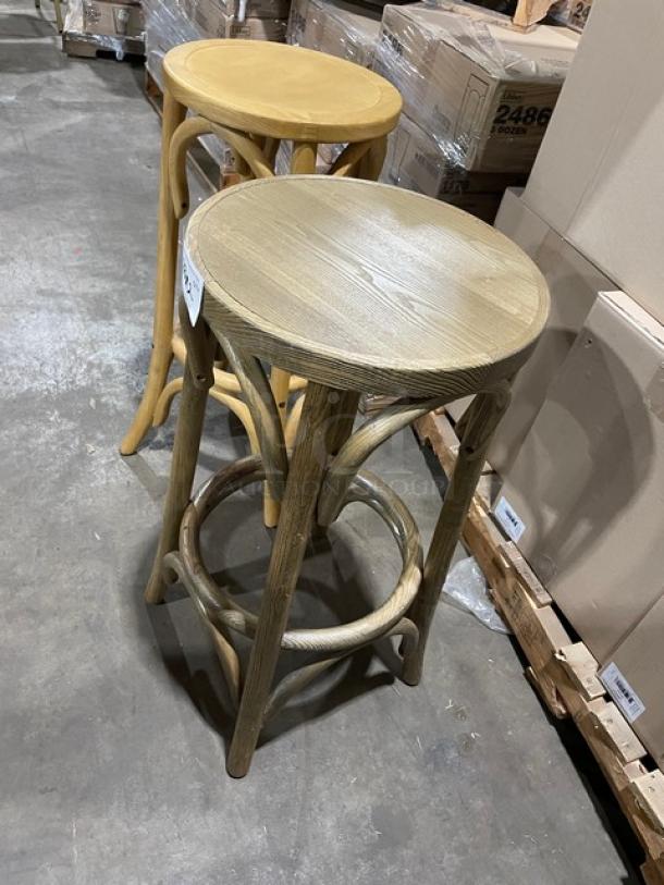 NEW!  Natural Wood & Ashwood Wooden Bar Chairs! 2 X Your Bid! - Image 2 of 7