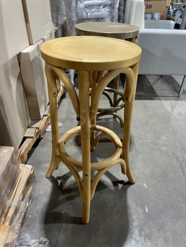 NEW!  Natural Wood & Ashwood Wooden Bar Chairs! 2 X Your Bid! - Image 3 of 7