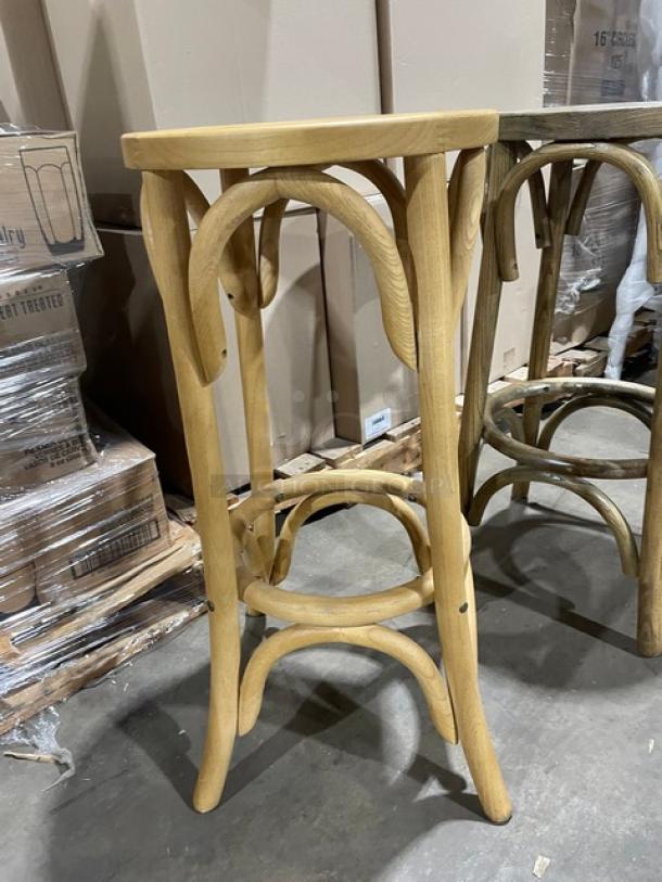 NEW!  Natural Wood & Ashwood Wooden Bar Chairs! 2 X Your Bid! - Image 4 of 7