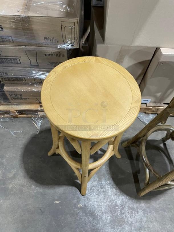NEW!  Natural Wood & Ashwood Wooden Bar Chairs! 2 X Your Bid! - Image 6 of 7