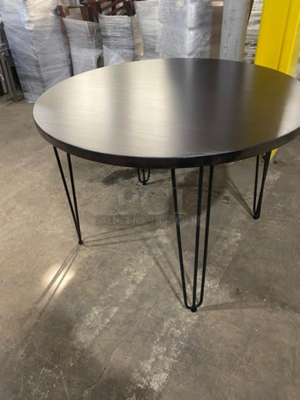 NEW! Commercial Red Oak 42" Round Walnut Finished 1.5" Thick Butcher Block Style BAR HEIGHT Dining Table! On Legs! - Image 2 of 4