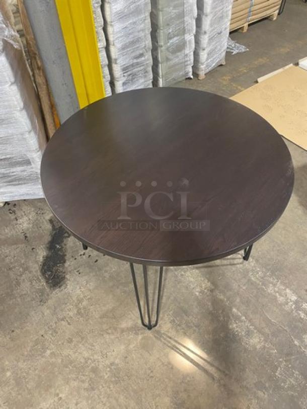 NEW! Commercial Red Oak 42" Round Walnut Finished 1.5" Thick Butcher Block Style BAR HEIGHT Dining Table! On Legs! - Image 3 of 4