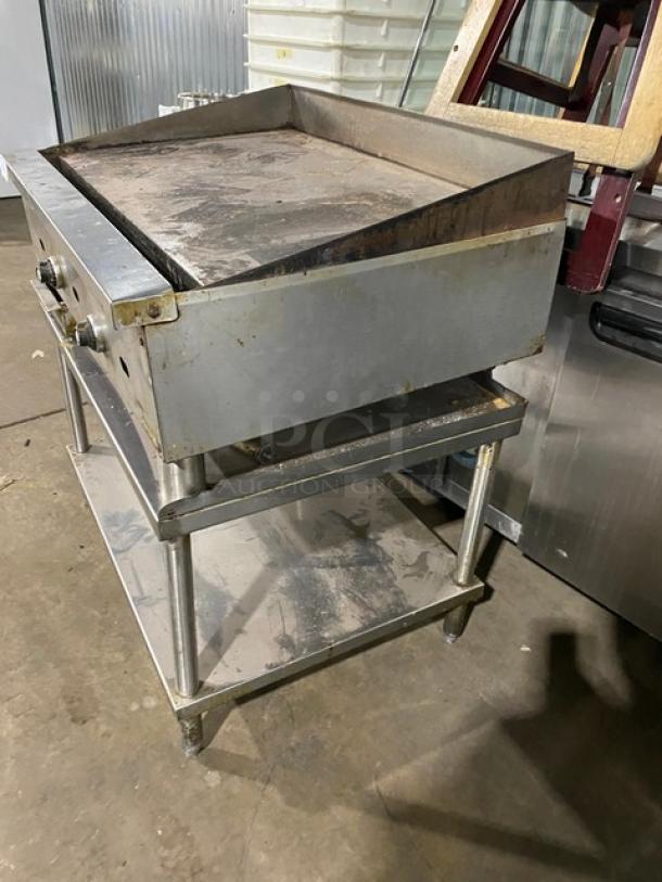 Commercial Stainless Steel Natural Gas Powered Countertop Flat Griddle! With Back & Side Splash! With Single Shelf Equipment Stand! On Legs! ALL ONE MONEY! - Image 2 of 10