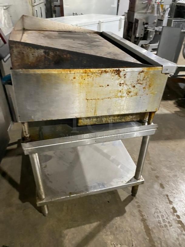 Commercial Stainless Steel Natural Gas Powered Countertop Flat Griddle! With Back & Side Splash! With Single Shelf Equipment Stand! On Legs! ALL ONE MONEY! - Image 4 of 10