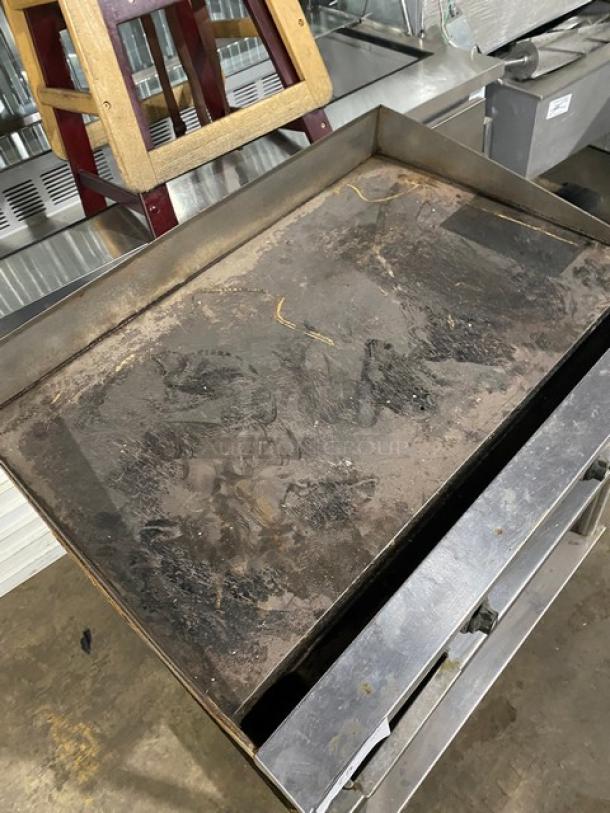 Commercial Stainless Steel Natural Gas Powered Countertop Flat Griddle! With Back & Side Splash! With Single Shelf Equipment Stand! On Legs! ALL ONE MONEY! - Image 5 of 10