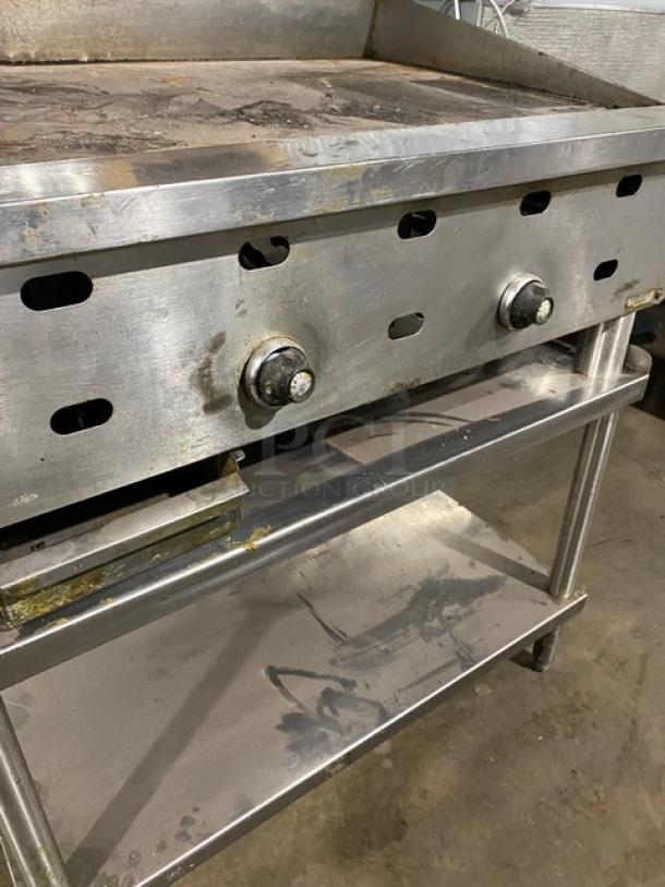 Commercial Stainless Steel Natural Gas Powered Countertop Flat Griddle! With Back & Side Splash! With Single Shelf Equipment Stand! On Legs! ALL ONE MONEY! - Image 6 of 10