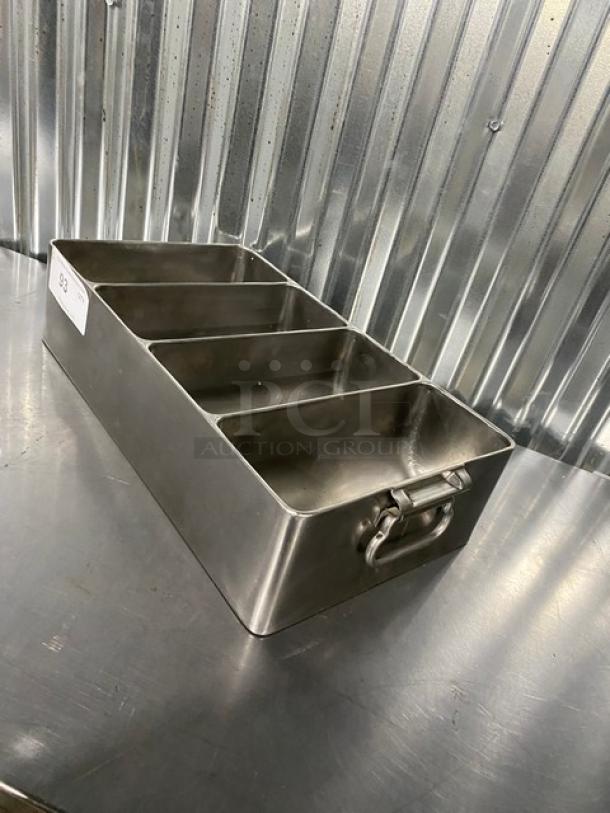 Commercial Stainless Steel 4-Compartment Cutlery Bin! With Handles! - Image 2 of 6