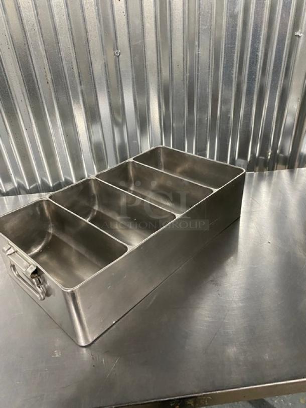 Commercial Stainless Steel 4-Compartment Cutlery Bin! With Handles! - Image 3 of 6