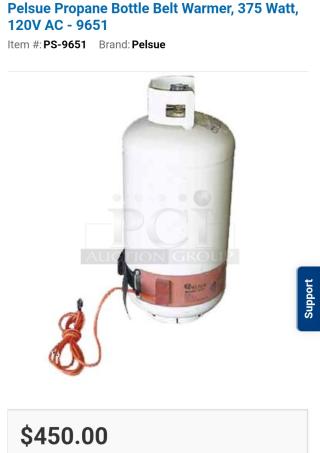 Pelsue 9651 375 Watt, 120v AC Propane Bottle warmer! $450 New!