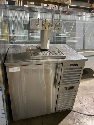 Krowne! 2021! Late Model! Commercial Stainless Steel Solid Single Door Self Contained Direct Draw Kegerator! With Quadruple Tap Single Tower & Drip Tray! Model: DB36R-SSS-L SN: 0023228! 115V 1 Phase!
