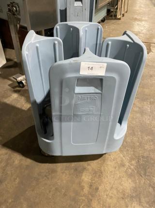 Metro Commercial Powder Blue/Grey Heavy Duty Poly 4-Compartment Poker Chip Style Dish Dolly/Caddie! Model: PCD9! On Casters!