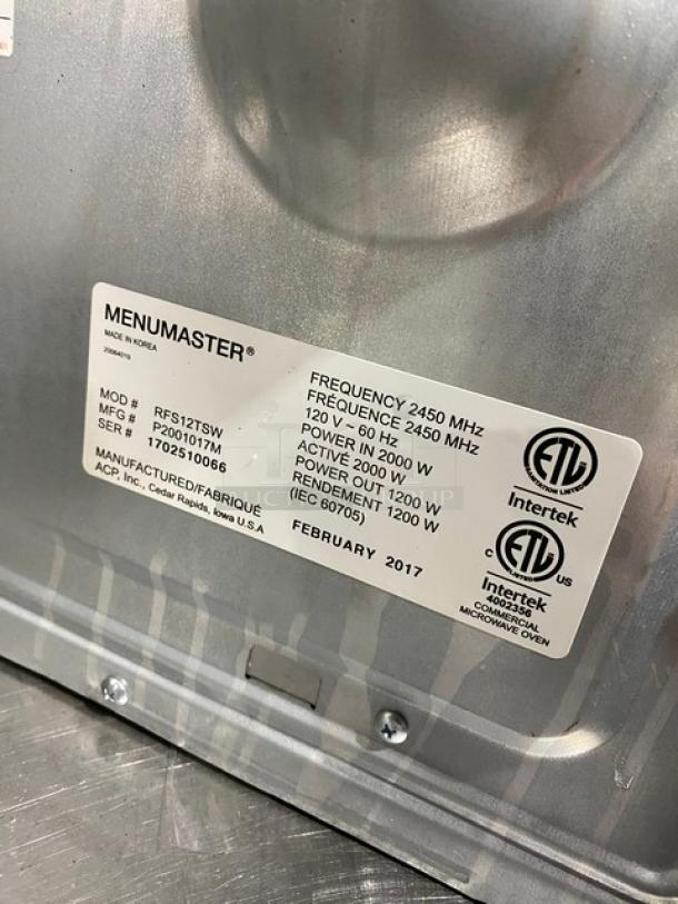 Menumaster Commercial Stainless STeel Electric Powered Countertop Microwave Oven! With Digital Push Controls! Model: RFS12TSW SN: 1702510066! 120V! - Image 5 of 8