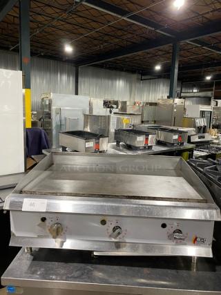 CPG Commercial Stainless Steel Natural Gas Powered Countertop Flat Griddle! With Thermostatic Controls! With Back & Side Splash! On Legs!
