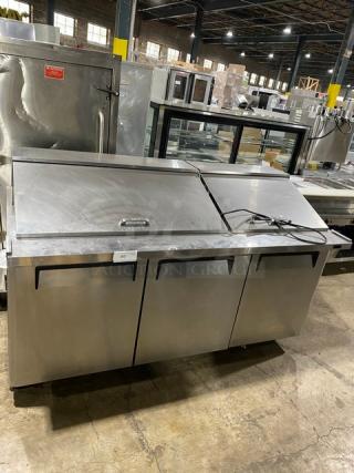 Turbo-Air Commercial Stainless Steel 3 Door Refrigerated Bain Marie Style Mega Top Salad/Sandwich Prep Table! With Poly Coated Wire Rack! Model: MST-72-30-N! 115V 1 Phase! On Casters!