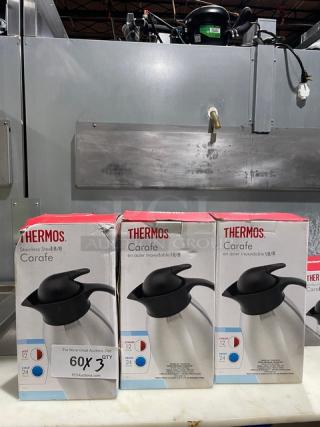 BRAND NEW! Thermos TherMax Series Commercial Stainless Steel Vacuum Insulated 2L. Hot/Cold Carafe! With Black Handle & Push Button Dispenser! 3X Your Bid!