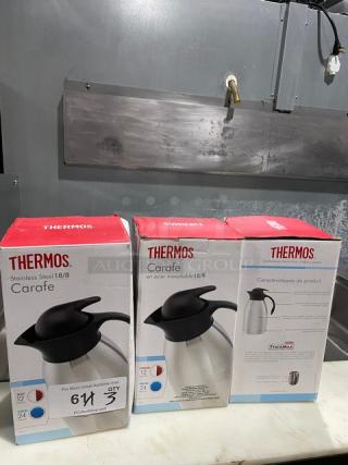 BRAND NEW! Thermos TherMax Series Commercial Stainless Steel Vacuum Insulated 2L. Hot/Cold Carafe! With Black Handle & Push Button Dispenser! 3X Your Bid!