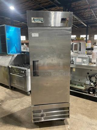 Avantco Commercial Stainless Steel Solid Single Door Reach In Refrigerator! With Poly Coated Wire Rack! Model: 178A23RHC SN: 6423171118092462! On Casters!
