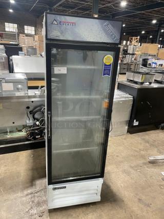 Everest Commercial White Powder Coated Single Glass Swing Door Reach In Merchandiser Refrigerator! With Poly Coated Wire Racks! Model: EMGR20 SN: BMGR2016100053! 115V 1 Phase! On Legs!