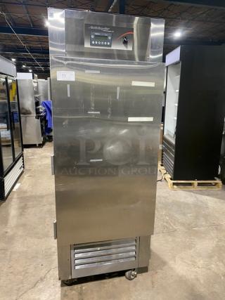 Aladdin Temp-Rite Series Commercial Stainless Steel Solid Single Door Reach-In High-Performance Air Curtain Refrigerator! With Left-Side Hinged Door! With Built-In Pan Slides! Model: ADL28L SN: ADL28LB14050! 120V 1 Phase! On Casters!