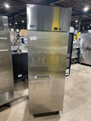 Norlake Commercial Stainless Steel Solid Single Door Reach In Freezer! Energy Star Certified! With Poly Coated Wire Rack! Model: NF241SSS/0 SN: 16060494! 115V 1 Phase! On Casters!