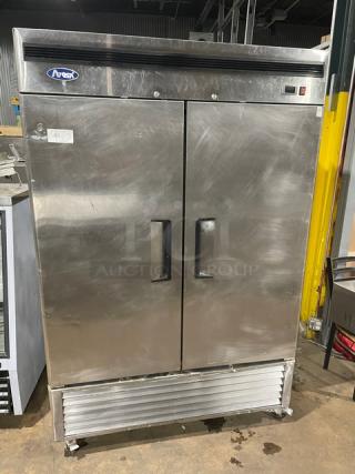Atosa Commercial Stainless Steel Solid 2 Door Reach In Refrigerator! With Poly Coated Wire Racks! Model: MBF8507 SN: MBF8507151012C4004! 115V 1 Phase! On Casters!