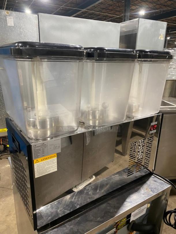 Cecilware Commercial Stainless Steel Electric Powered Countertop Refrigerated Triple Cold Beverage/Juice Dispenser Machine! With Three 18 L. Clear Polycarbonate Hoppers! Model: LYJ/LYP18Lx3! 110-130V! - Image 4 of 10