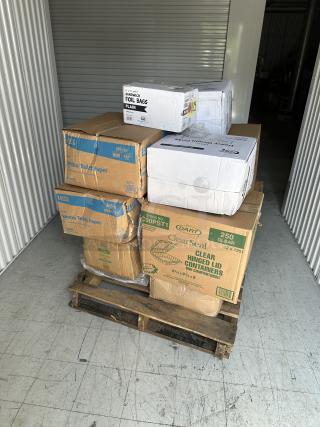 (x13) BRAND NEW! MIXED PALLET! ALL IN BOXES! Items including: Regency – 18” x 23” Stainless Steel Blender Station with Dump Sink, Choice - Natural Deli Wrap - 3,000/Case, Ecopax - 1 Compartment Black Take-Out Container - 150/Case, Choice - White Corrugated Plain Pizza Box - 50/Bundle, Carnival King - Sandwich Foil Bags - 1,000/Case, (2) Dart - ClearSeal Hinged Lid Plastic Container - 250/Case, EcoChoice - 8 oz. Compostable Hot Cup Lids - 1,000/Case, Choice - 8 oz. White Paper Frozen Yogurt Cups - 1,000/Case, (2) 2-Ply Jumbo Toilet Paper Rolls - 12/Case, (2) Choice - Heavy Weight Plastic Forks - 1,000/Case. 13 TIMES YOUR BID!! - Item #1184084