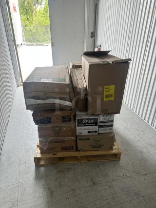 (x11) BRAND NEW! MIXED PALLET! ALL IN BOXES! Items including: (2) Choice - 16 lb. Natural Paper Bag - 500/Case, Noble - Black Powder Free Disposable Gloves - 10/100 Count, Visions - 6" Clear Plastic Plates - 240/Case, Choice - 8" Round Foil Take-Out Container with Lid - 200/Case, Dart - 9 oz. Translucent Plastic Cold Cups - 2,500/Case, Lavex Pro - 55 Gallon Contractor Trash Bags - 50/Case, Dart - 8 oz. White Foam Cups - 1,000/Case, PointPlus - Thermal Cash Register Paper - 50/Case, Dart - 16 oz. Solo Ultra Clear Cold Cups - 1,000/Case, Polar Pak - 138 oz. 5-Compartment Round Platter with Lid - 50/Case. 11 TIMES YOUR BID!!