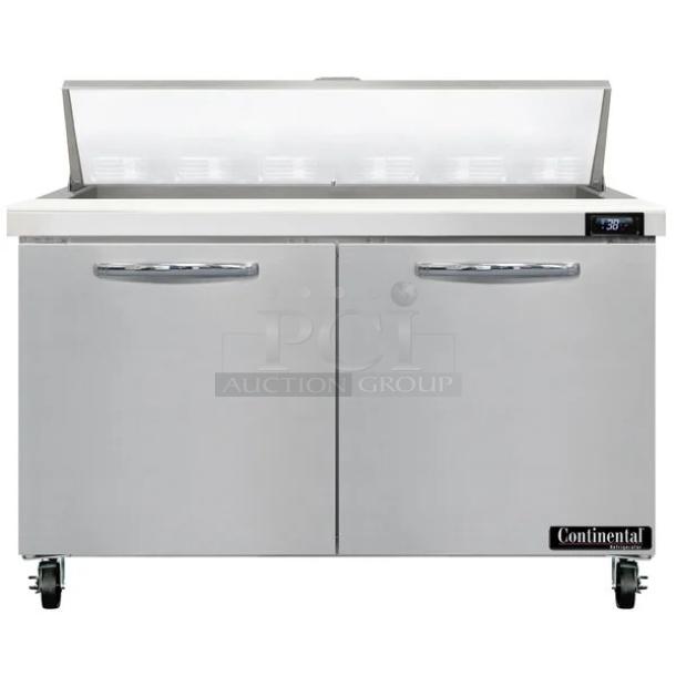 BRAND NEW! Continental Commercial Stainless Steel 2 Door Refrigerated Salad/Sandwich Prep Table! Model: SW48-N-12 SN: 16287284! - Image 1 of 1