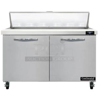 BRAND NEW! Continental Commercial Stainless Steel 2 Door Refrigerated Salad/Sandwich Prep Table! Model: SW48-N-12 SN: 16287284!