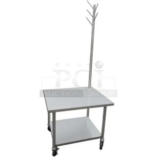 NEW! OUT OF THE BOX! IMC/Teddy Commercial Stainless Steel Single Undershelf Mobile Worktop Mixing Table! With Tool Tree! Model: SMTT-2430! On Casters!