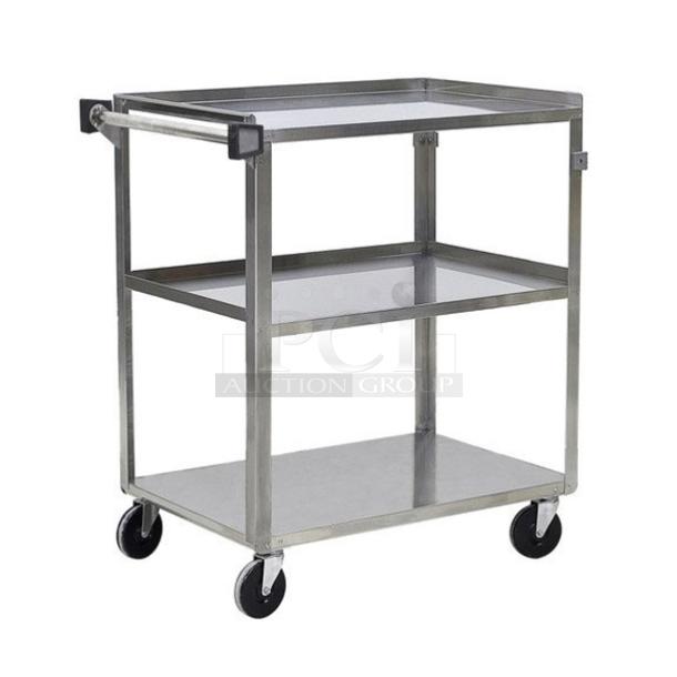 BRAND NEW! ABC Commercial Stainless Steel Heavy Duty 3-Tier Bussing/Utility Cart! With 300 Lb. Capacity! With Push Handle! Model: CART-1627! With Casters! - Image 1 of 1