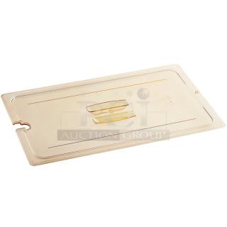 BRAND NEW! Cambro H-Pan Series Commercial Amber High Heat Full-Size Handled Flat Lid/Cover! With Spoon Notch! Model: 10HPCHN150! 6X Your Bid!