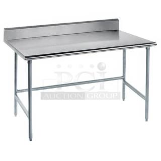 BRAND NEW! Advance Tabco Commercial Stainless Steel Open Base Worktop Table! With 5” Back Splash! Model: TKSS-304! On Legs!