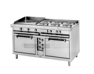 BRAND NEW! Lang Commercial Stainless Steel Electric Powered Heavy Duty Flat Griddle/6-Burner French Plate Split-Top Range! With Double Oven Base! Model: R60S-ATJ SN: R600623A0001!