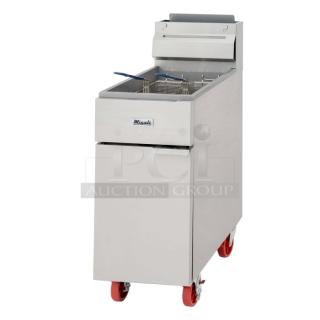 NEW! SCRATCH-N-DENT! Migali! 2017! Late Model! Commercial Stainless Steel Natural Gas Powered 50 Lb. Deep Fat Fryer! With Back Splash & Basket Hanger! With New Frying Baskets! Model: C-F50-NG SN: C-F50-NGUSB100317070700920043!