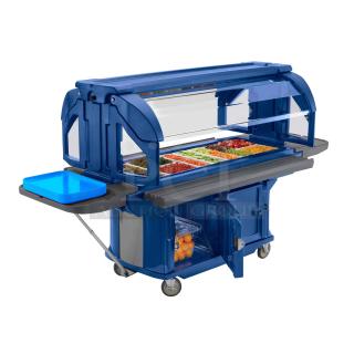 NEW! OUT OF THE BOX! Cambro Versa Ultra Series Commercial Navy Blue Heavy Duty Portable 6' Self-Service Food/Salad Bar! With Overhead Sneeze Guard! With Fold-Out Tray Slides! With Enclosed Storage Cabinet Base! Model: VBRUHD6186!
