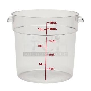 BRAND NEW! Cambro Commercial Translucent Polypropylene 18 Qt. Round Food Storage Container! With Side Handles! Model: RFS18PP190! 6X Your Bid!