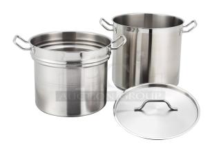 Winco Winware Series Master-Cook Collection Commercial Stainless-Steel Heavy Duty Tri-Ply Induction Ready 8 Qt. Double Boiler! With Cover & Handles! Model: SSDB-8! 2X Your Bid!