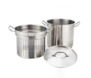 Winco Winware Series Master-Cook Collection Commercial Stainless-Steel Heavy Duty Tri-Ply Induction Ready 12 Qt. Steamer/Pasta Cooker! With Cover & Handles! Model: SSDB-12S! 2X Your Bid!