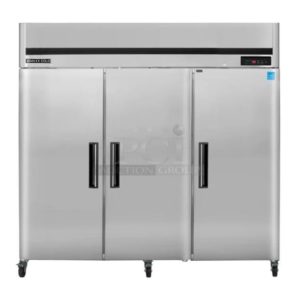 NEW! SCRATCH-N-DENT! Maxx Cold! 2021! Late Model! Commercial Stainless Steel Solid 3 Door Triple Section Reach In Refrigerator! Energy Star Certified! Model: MCRT-72FDHC SN: FDHAA94R400002! 115V 1 Phase! - Image 1 of 1