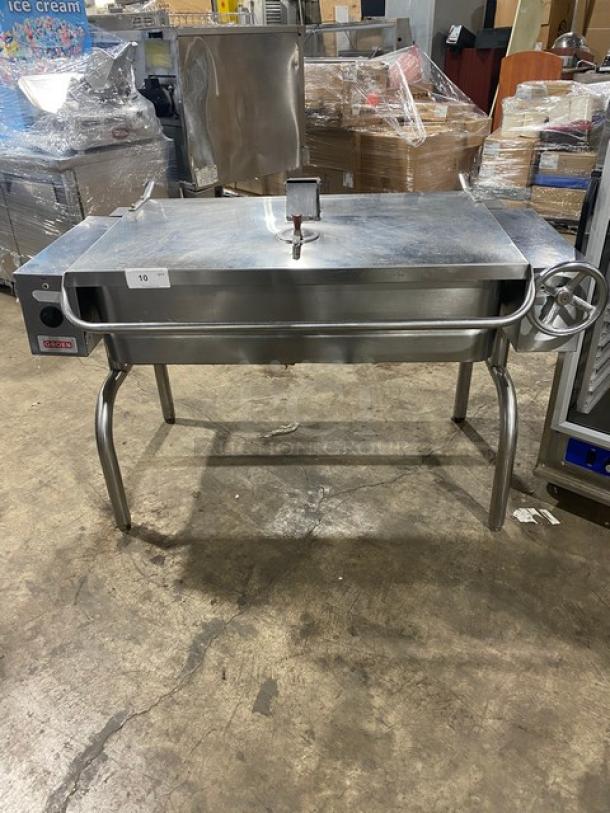 AMAZING! Groen Commercial Stainless Steel Electric Powered 40-Gal. Ultra Tilt Skillet/Tilted Braising Pan! 208V 3 Phase! On Legs! WORKING WHEN REMOVED! - Image 1 of 9