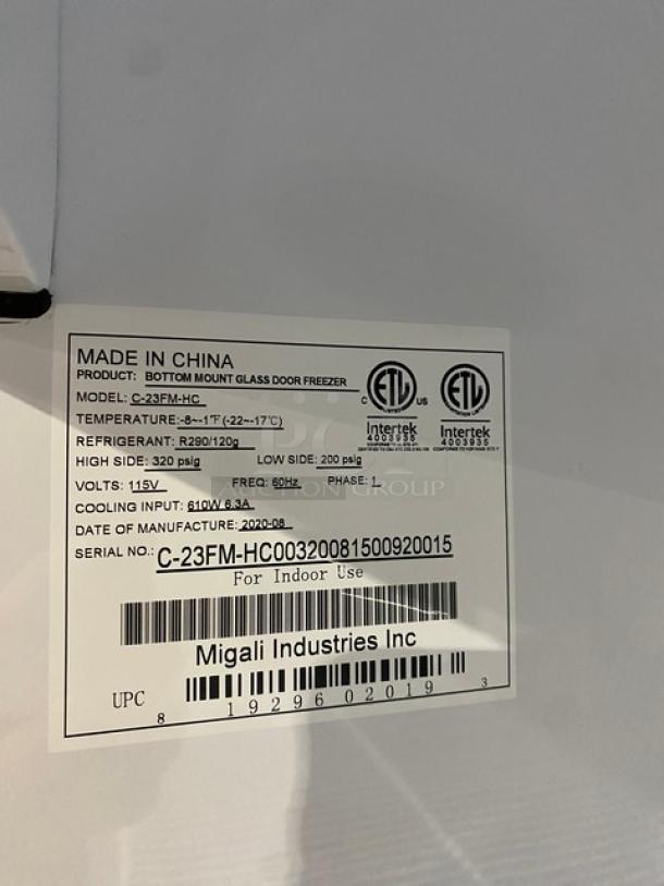 OUT OF THE BOX! Scratch-N-Dent! Migali! 2020! Late Model! Commerical Single Glass Swing Door Reach In Merchandiser Freezer! With Poly Coated Wire Racks! Model: C-23FM-HC SN: C-23FM-HC00320081500920015! 115V 1 Phase! - Image 7 of 11