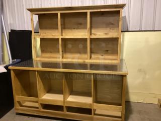 Large Wooden Display. Pine Hutch 
Bottom - 75 x 39 x 36
Top - 66 x 13 x 38-½
Total Height - 74-½